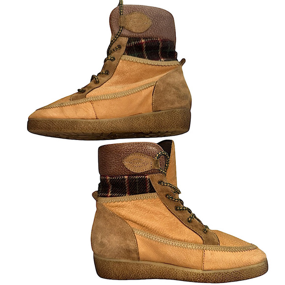 Coolway Leather Wedge Boots with Plaid Detail 9 - Picture 2 of 7